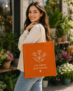 กระเป๋าผ้ากระสอบป่าน 14x14x5 นิ้ว หูหิ้วเชือกฝ้าย ลายพิมพ์สีเขียวสดใส รักธรรมชาติ เป็นมิตรกับสิ่งแวดล้อม ใช้ซ้ำได้ สำหรับใส่ของชำ งานแต่งงาน ช้อปปิ้ง - Product Image 4
