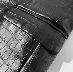 Men's Black Genuine Leather Breathable <b>Jacket</b> Stand Collar Zipper Closure High Street Style Winter <b>Smart</b> Casual Fit Regular - Product Image 6