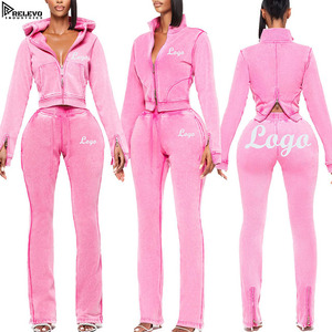 Custom Womens Winter Hoodie Sweatpants Set High Quality Zip-Up <b>Skinny</b> Fit Elastic Waist Crop Top Tracksuit 2-Piece Outfit - Product Image 2
