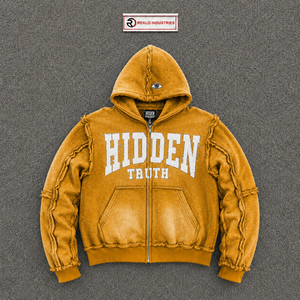 Sudadera con capucha con cremallera PREMIUM GOLD HIDDEN TRUTH, cálida para invierno, estilo urbano, corte holgado, de algodón French Terry, informal, oversize. - Product Image 5