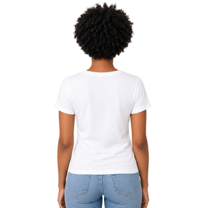 เสื้อยืดคอวี Zeta Phi Beta สีขาว-น้ำเงินกรมท่า สำหรับผู้หญิง  ตกแต่งด้วยตัวอักษรกรีกแบบ Twill Applique ZOB แขนสั้น ผ้าฝ้าย เสื้อทีเชิ้ตสำหรับชมรมนักศึกษา - Product Image 4