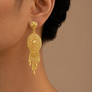 Wholesale 14K/18K/24K Gold Plated Brass Flower Arab Bridal Dangle Earrings Set Fashion Jewelry - Product Image 3