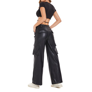 Pantalons cargo en cuir sur mesure de qualité pour femmes, séchage rapide, multi-poches, style jogger, vêtements pour femmes, pantalons cargo en cuir OEM - Product Image 3
