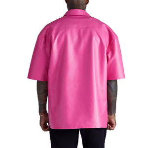 Camisas de Cuero Tejido Transpirables con Cuello Alto para Hombre, Estilo Casual de Invierno, con Bolsillos Laterales, Manga Corta, Color Liso, Personalizadas OEM 2026 - Product Image 2