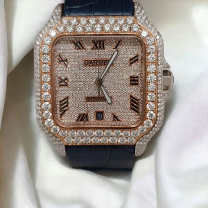 Nouvelle Arrivée Montre de Luxe pour Homme en Or Blanc Entièrement Sertie de Moissanite Taille Ronde, Affichage Analogique Classique Chiffres Romains, Verre, Idéal Cadeau - Product Image 6