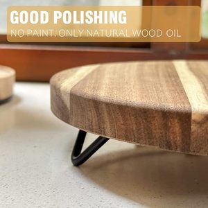 Decorative Round Wood <b>Riser</b> Pedestal Tray for Home Decor Kitchen Bathroom Countertop Organizer Farmhouse Display <b>Stand</b> - Product Image 5