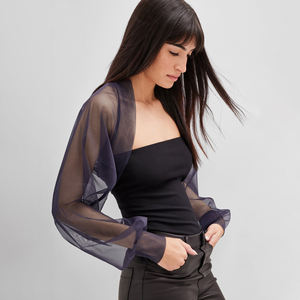 Bolero de malla de manga larga personalizado de alta calidad, sexy, transparente, de punto, ajustado, con frente abierto para mujer, bolero corto de malla. - Product Image 3