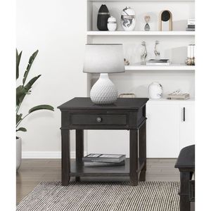 Consolle Classica in Legno Resistente per Soggiorno, Tavolino con Cassetto, Ripiano e Porte di Ricarica, Finitura Antracite, 1 Pezzo - Product Image 2