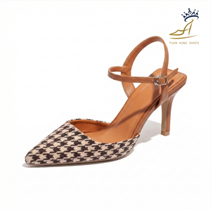 Zapatos de tacón de aguja personalizados con punta cerrada, transpirables y cómodos, de tweed elegante, con tira trasera, para mujer, proveedor de fábrica, Vietnam Vibram - Product Image 5