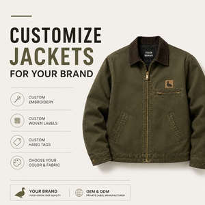 Veste d'hiver matelassée respirante pour homme, vert olive, Detroit, 100% coton, toile de canard, col rabattable, fermeture éclair, 220g, vêtements de travail - Product Image 1