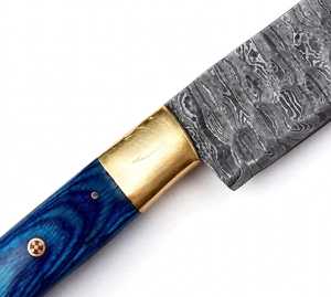 Cuchillo de Chef de Acero de Damasco Hecho a Mano – Herramienta Profesional para Cortar en la Cocina con Mango de Madera Azul - Product Image 4