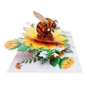 Artisanat en papier fait main du Vietnam, artisanat et cadeaux personnalisés, carte Abeille et Tournesol, découpe laser 3D, impression offset pop-up - Product Image 3