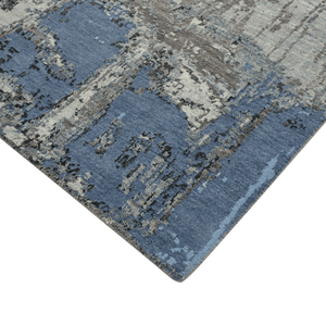 Alfombra de Lana Azul Abstracta Anudada a Mano, de Pelo Corto, para Decoración Moderna - Product Image 4