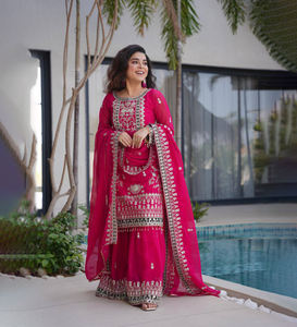 Lehenga Choli Dupatta de Georgette Rosa de Alta Calidad con Estampado Digital y Bordado de Lentejuelas para Mujer, Listo para Usar en Bodas de Invierno y Verano - Product Image 1