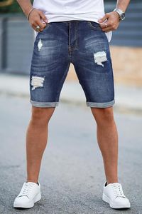 Pantalones Cortos de Mezclilla Desgastados para Hombre, Cintura Media, Estilo Casual de Verano, Pierna Recta, Color Azul Lavado - Product Image 2