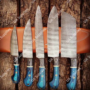 Juego de Cuchillos de Chef Modernos Forjados a Mano, Hojas de Acero de Damasco, Mangos de Madera Pakka, Funda de Cuero, Longitud de Hoja Personalizable - Product Image 3