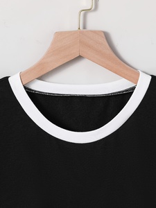 Camisetas cortas para mujer, camisetas de manga corta con cuello redondo, ajuste holgado, color sólido, ropa informal de punto para todas las estaciones, negro, blanco - Product Image 3