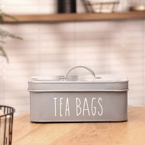 Tea Bags Container Metal Cylinder Vintage <b>Stackable</b> Handcrafted <b>Storage</b> <b>Box</b> Handle Kitchen Use Gray Color Freshness Preservation - Product Image 4
