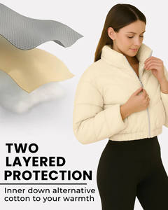 Chaqueta Acolchada Corta Beige para Mujer, Diseño Personalizado OEM, para Otoño e Invierno, con Dobladillo Elástico, Ropa Casual para Exteriores - Product Image 6