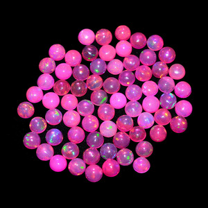 Cabañas redondas de ópalo Welo etíope natural de 4 mm, color rosa neón, con múltiples reflejos, piedra semipreciosa con base plana para joyería, calidad AAA+ - Product Image 2