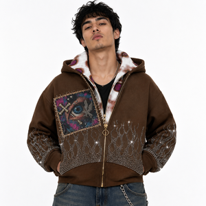 Zone de gloire |   Sweat à capuche zippé en molleton 100 % coton unisexe, personnalisé, brodé, orné de strass, style streetwear respirant - Product Image 6