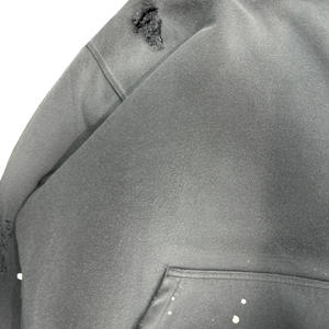 Sudadera con capucha negra desgastada y lavada, de algodón grueso, estilo oversize, streetwear, unisex, corte holgado, para hermandades universitarias - Product Image 2