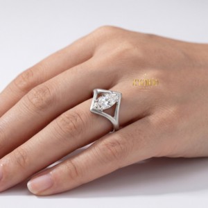 Trendy Minimalist Marquise Cut Lab Grown Diamond Engagement <b>Ring</b> <b>Solitaire</b> Setting 14K 18K Gold Bridal Wedding Party Proposal - Product Image 3