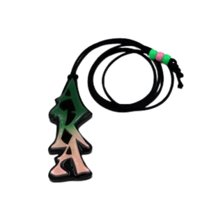 Collar AKA Wizard Tiki con Cordón Negro y Colgante de Madera Rosa y Verde, Ajustable, Joyería de Hermandad Griega, Regalo - Product Image 1