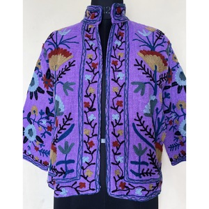 SHYAM EXPORT Abrigo Corto de Mujer con Cuello Mandarín de Terciopelo Floral Morado Bordado a Mano, Manga Larga, 100% Algodón, Ropa de Primavera - Product Image 5