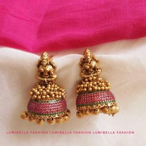 Laxmi Matte Style Traditional Jhumki-18K Gold Plated Pearl & Diamond Earrings for Wedding & Engagement - Product Image 1