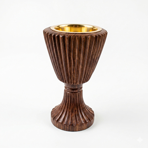 Brûleur d'encens en bois exquis à motif cannelé avec socle orné et insert en métal poli pour la décoration intérieure - Product Image 2