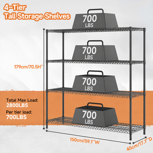MZG Heavy Duty 2800 LBS Matte Black Finish Wide 4 Tier Kitchen <b>Wire</b> Shelving Metal Storage <b>Shelves</b> Rack Unit - Product Image 3