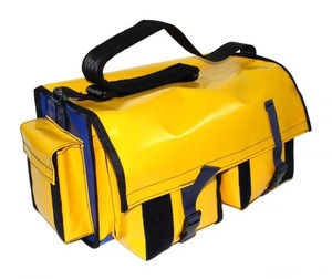 Yellow And Blue Multi-Pocket Tool Bag With Adjustable Straps And Organizer Pockets For Workshop Use - Product Image 6