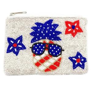 Stylish Embraided Beaded Coin Bag for Parties & Gifting American Flag Beaded Coin Clutch Mini Purse <b>With</b> <b>Zip</b> Closure Mini Bag - Product Image 4