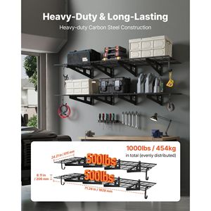 Set di 8 Scaffali a Muro in Acciaio a 2 Ripiani per Garage, 1 x 3 Piedi per Ripiano, Ganci 24 x 72 Pollici per Ripiano - Product Image 2