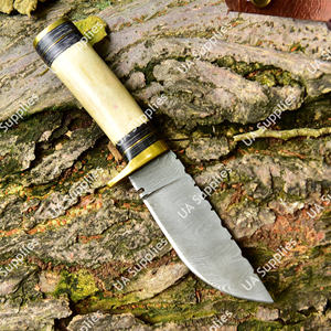Couteau Skinner à lame fixe en acier Damas, manche en os de chameau, vente en gros, haute qualité, personnalisé, pour la chasse, le camping, EDC, DIY - Product Image 2