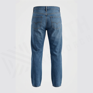 Jean en denim coupe droite taille haute pour homme, coupe régulière, en coton tissé délavé, avec fermetures éclair, style décontracté printemps - Product Image 2