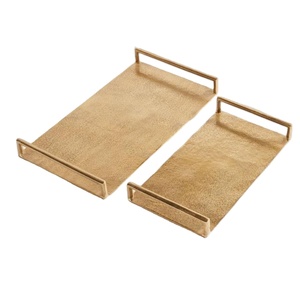 Juego de 2 bandejas metálicas decorativas de lujo con asas, decoración para mesa de boda, bandejas para servir comida, hechas a mano - Product Image 1