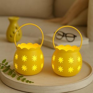 <b>Set</b> of 2 Metal Tealight Candle Holders with Handle <b>Lantern</b> for Home Decor Festive Lighting Wedding & Diwali Decoration Holders - Product Image 6
