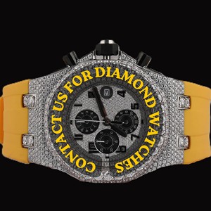 Ultra Luxurious Round Case Chronograph Dial Half Iced Moissanite Diamond Yellow Color Rubber Band Custom Bling Man's Wear Watch - Product Image 1