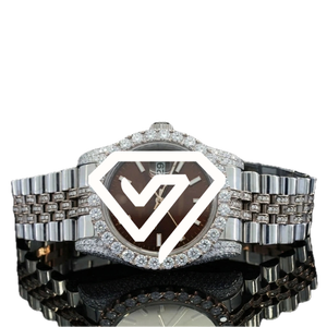 Reloj de Lujo con Esfera Marrón de 41 mm, Moissanita, Dos Tonos, Oro Rosa y Plata de Ley 925, con Indicador de Fecha - Product Image 1