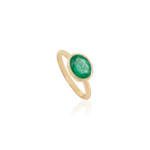 Bague solitaire en or jaune véritable 18 carats, émeraude taille ovale, faite à la main, meilleur prix, cadeau d'anniversaire pour elle, design simple, bijoux. - Product Image 3