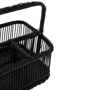 Panier de rangement rectangulaire noir en rotin, style audacieux, avec poignée, fait main, pour la maison et la salle de bain - Product Image 4