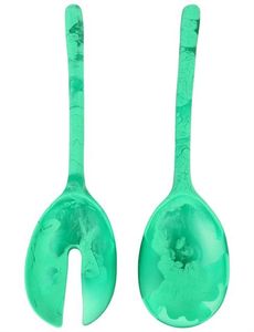 Resin salad spoon with green color Dinnerware Set Western Knife Fork Black Resin Handle Cutlery <b>Server</b> Salad Food Spoons - Product Image 5