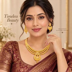 Joyería Étnica Nupcial India para Mujer |   Juego de collar chapado en oro de 24 quilates Jewel Space Royal Layered con aretes a juego para mujer - Product Image 3