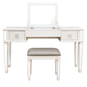 Mirrored Bedroom Makeup Vanities Set with Drawers <b>and</b> <b>Mirror</b> Stool Flip <b>Dressing</b> <b>Table</b> - Product Image 6