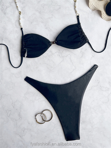 Luxury Fashion Women's Hanging Neck <b>String</b> <b>Bikini</b> - Pearl Necklace Brazilian Micro Swimwear with Decorative Charms - Product Image 2