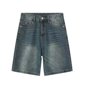 Shorts en jean déchiré slim fit pour homme, taille à cordon, style décontracté en coton, noir - Product Image 4