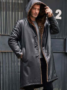 Veste en cuir suédé marron pour homme avec doublure en fausse fourrure, col rabattable, coupe-vent, manteau d'hiver, coupe classique, style décontracté - Product Image 2
