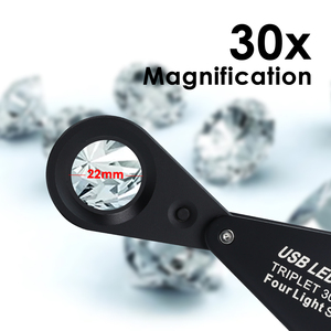 30X Jewelers Loupe with UV & LED <b>Lights</b> with Four <b>Light</b> Modes,22mm Portable Pocket Foldable Loupe Jewelry Magnifier for Jewelry - Product Image 4